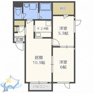 ディアス発寒中央C(2LDK/2階)の間取り写真