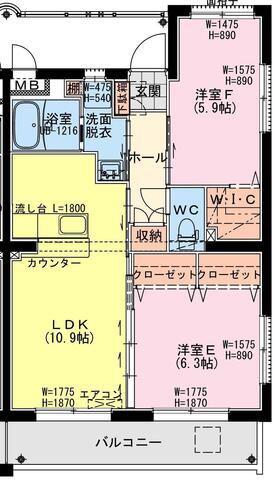K・キクロスT&II(2LDK/4階)の間取り写真