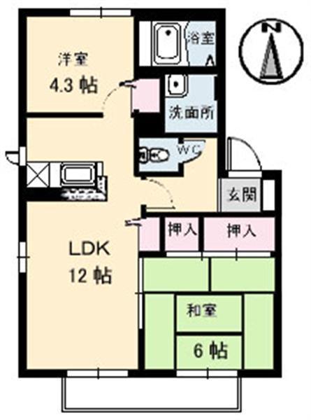 リベラ太田A・B棟(2LDK/2階)の間取り写真