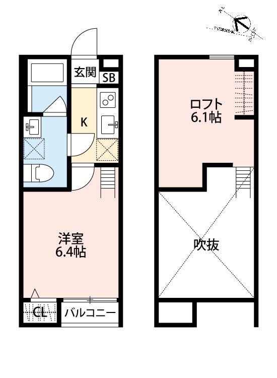 サヴォイ東林間(1K/2階)の間取り写真