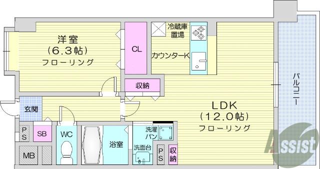 シエナ仙台Ⅲ(1LDK/4階)の間取り写真