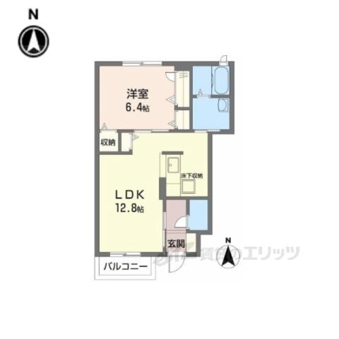 ラ・メゾン柿の木B(1LDK/1階)の間取り写真