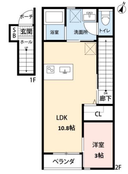 エスリーB棟(1LDK/2階)の間取り写真