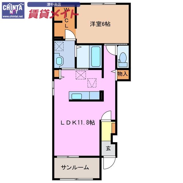 ベルアンドロスB(1LDK/1階)の間取り写真