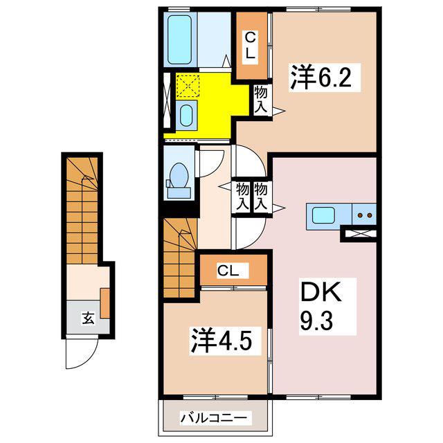 JJハイム北大町(2DK/2階)の間取り写真
