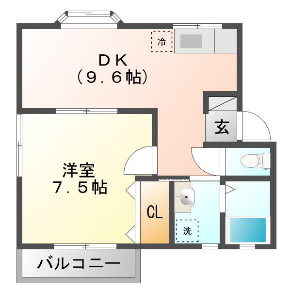 スバルハイツII(1DK/2階)の間取り写真