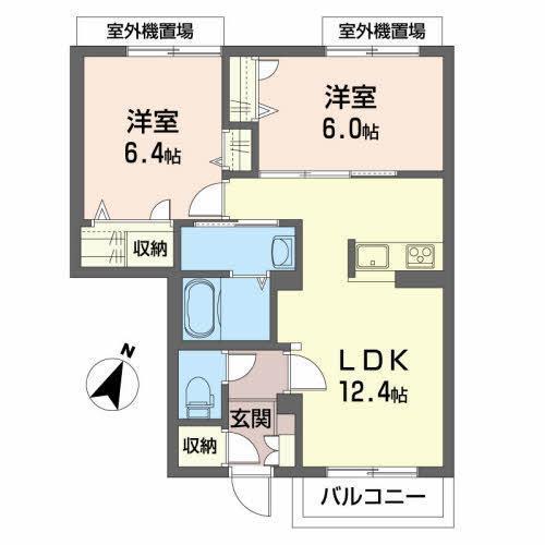 シャーメゾンガーデンズ下長 A(2LDK/1階)の間取り写真