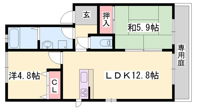 フレグランス鵤(2LDK/1階)の間取り写真