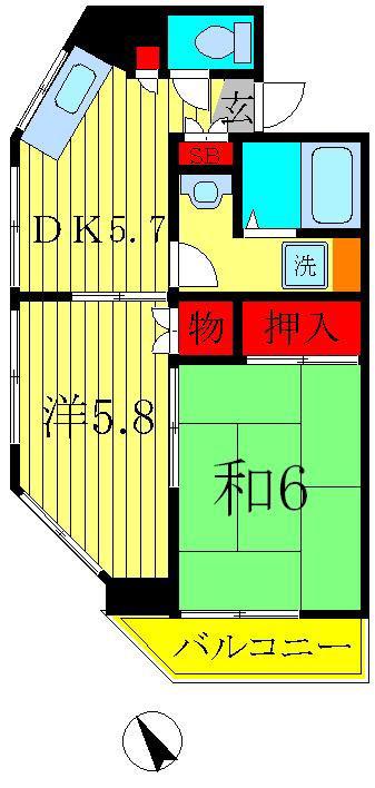 グローリアパレス壱番館(2DK/7階)の間取り写真