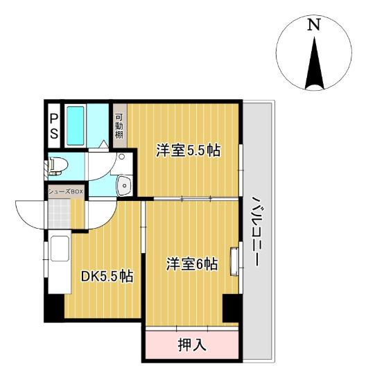 岡ビル(2DK/4階)の間取り写真