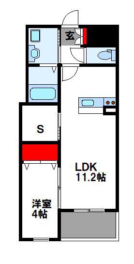 CUBE SUCRE内橋(1SLDK/4階)の間取り写真