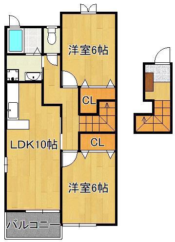 カルム尾崎 B(2LDK/2階)の間取り写真