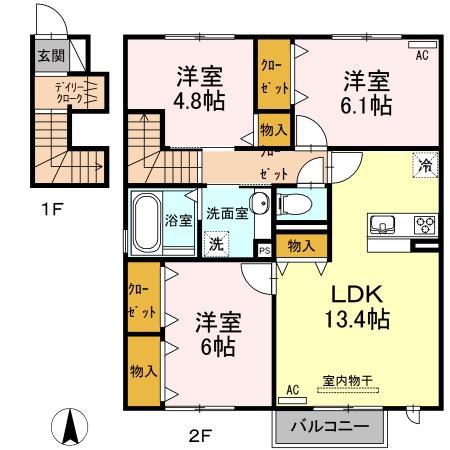 庵 弐番館(3LDK/2階)の間取り写真
