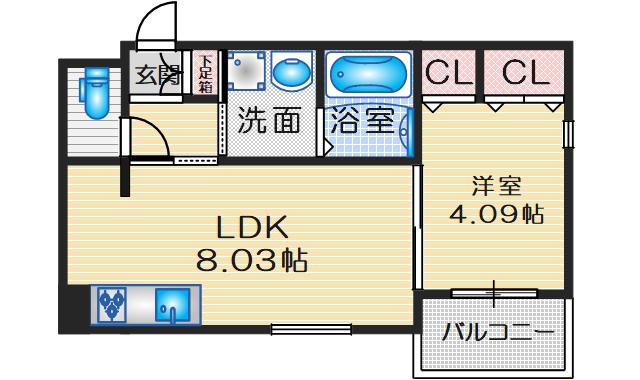 ジョイフルハウス豊中(1LDK/1階)の間取り写真