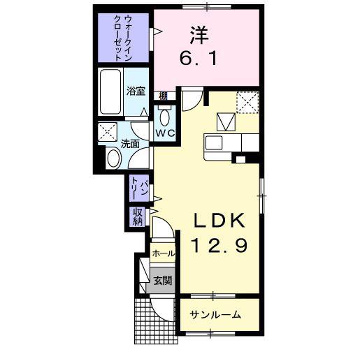 マカニ オカ ハウオリー(1LDK/1階)の間取り写真