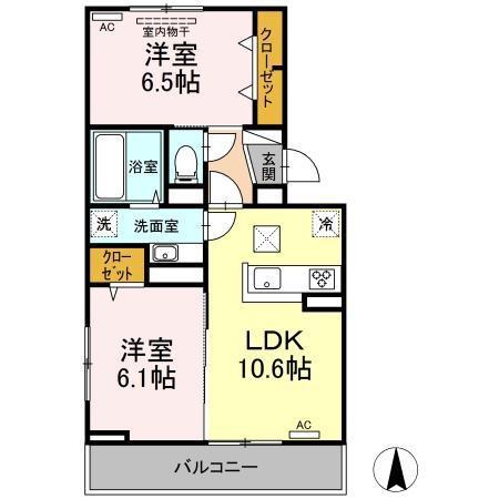ドミール皆春(2LDK/1階)の間取り写真