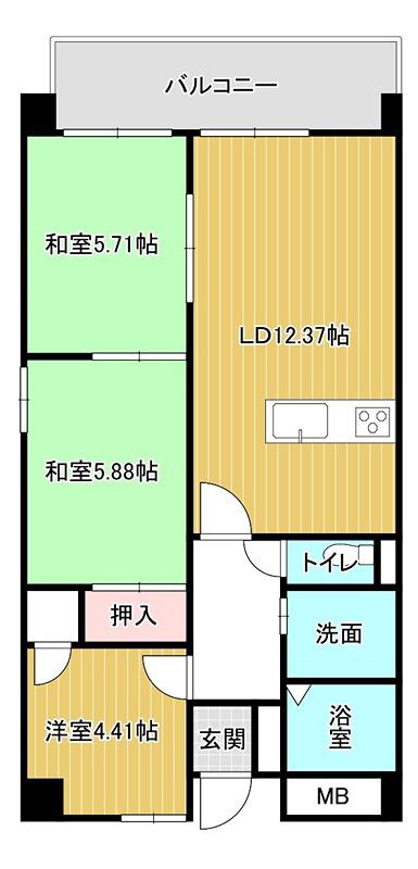 ロータス・ユミ(3LDK/4階)の間取り写真