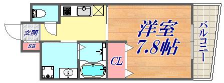 CITYSPIRE神戸元町1(1K/8階)の間取り写真