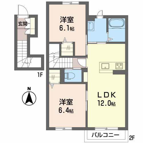 シャーメゾン村中(2LDK/2階)の間取り写真
