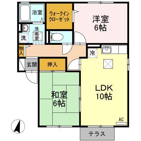 BRILLIANT ウエスト HILL B(2LDK/1階)の間取り写真