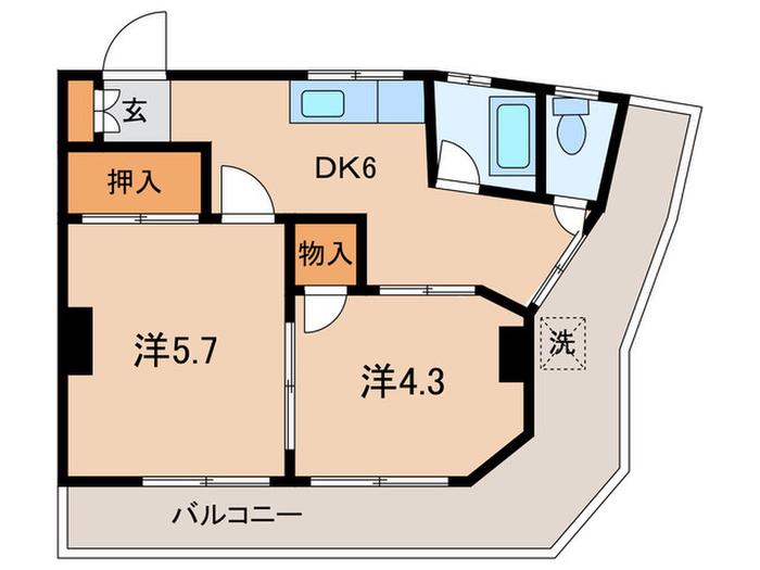 第一いずみビル(2DK/4階)の間取り写真