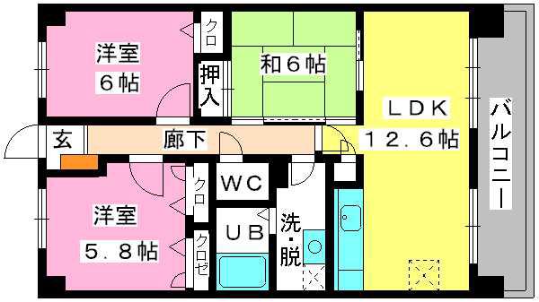 ピオーネテラス空港南(3LDK/3階)の間取り写真