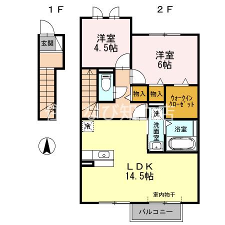 花水木の家I(2LDK/2階)の間取り写真