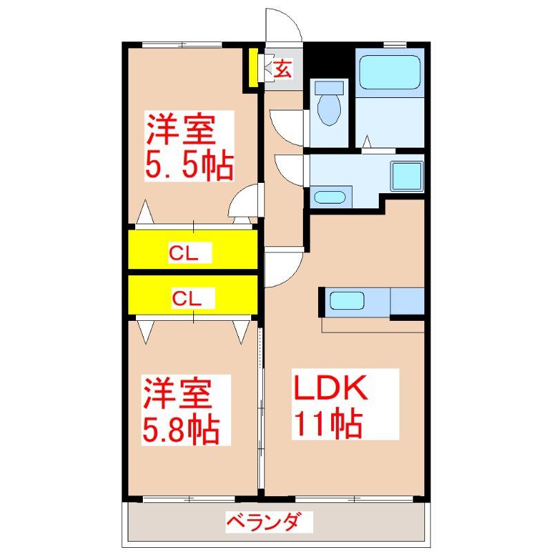 レジデンス田上(2LDK/3階)の間取り写真