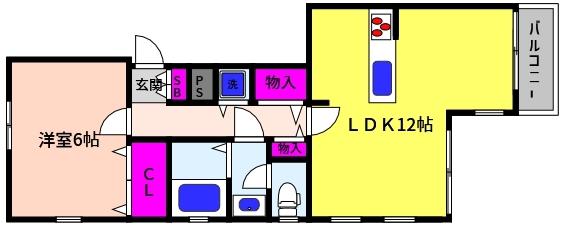 GL宮町(1LDK/1階)の間取り写真