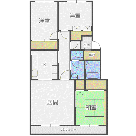 テレパレス南郷1号棟(3LDK/2階)の間取り写真