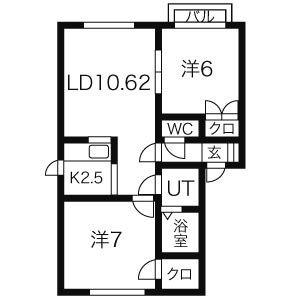 ディライトハイツ川沿(2LDK/1階)の間取り写真