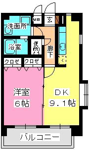 ハイドパーク別府(1LDK/4階)の間取り写真