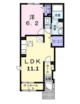 ククナA(1LDK/1階)の間取り写真