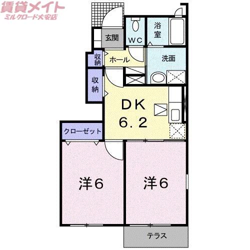 サンシャイン・ノマB(2DK/1階)の間取り写真