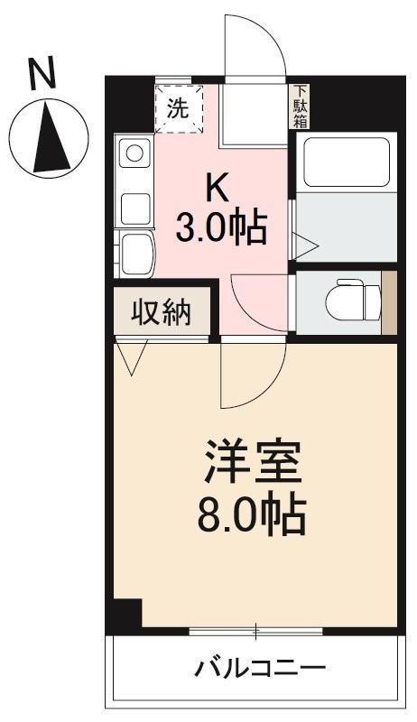 シャンボール中央町(1K/3階)の間取り写真