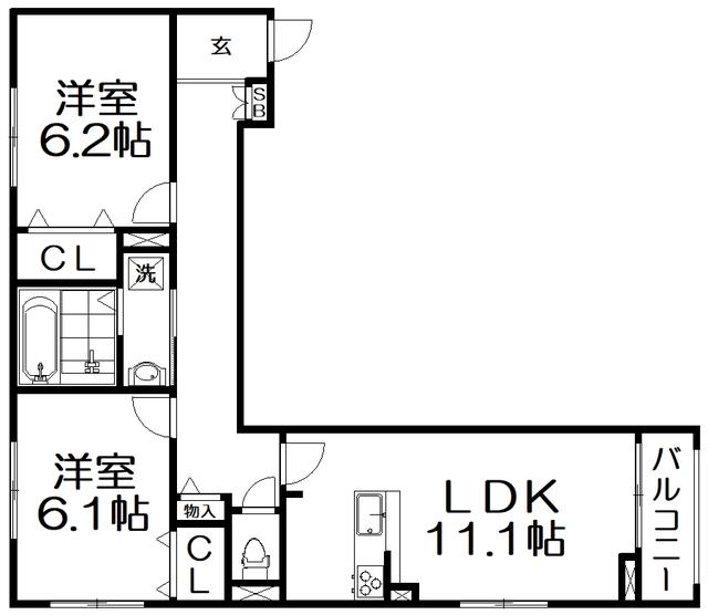 ルピナスHOSHIDA(2LDK/2階)の間取り写真