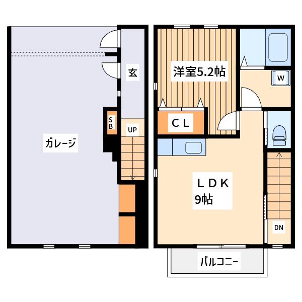 アンソレイエB棟(1LDK/1階)の間取り写真
