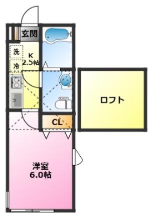 カーサ矢上(1K/2階)の間取り写真