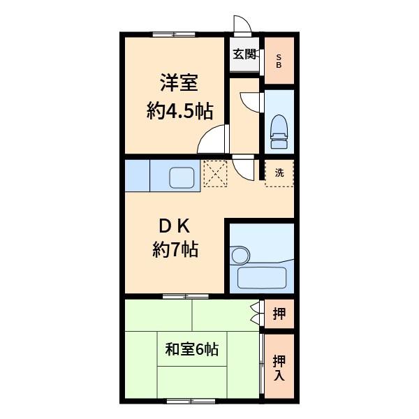 ベアーハイツ(2DK/2階)の間取り写真