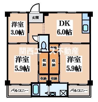 ビレッジハウス野村(3DK/4階)の間取り写真