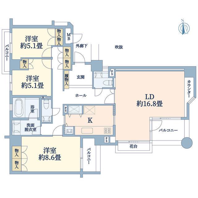 東急ドエルアルス大倉山(3LDK/3階)の間取り写真