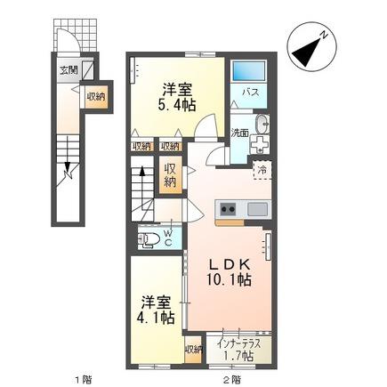 マハロ・ヒキナ(2LDK/2階)の間取り写真