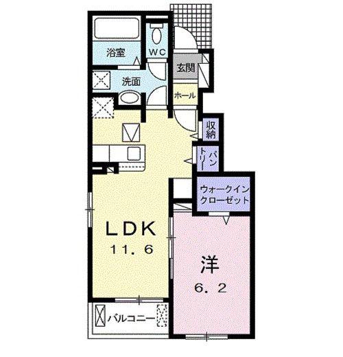 オリーブタウンB(1LDK/1階)の間取り写真