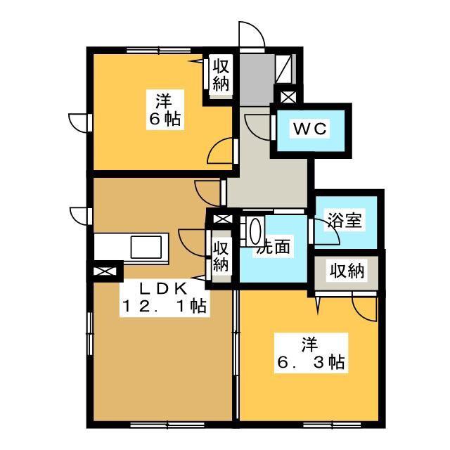 アンビシアII(2LDK/1階)の間取り写真