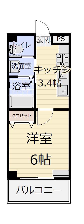 フリーダム卸町(1K/2階)の間取り写真