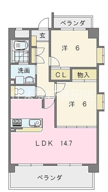 レーヴシェソワ(2LDK/6階)の間取り写真