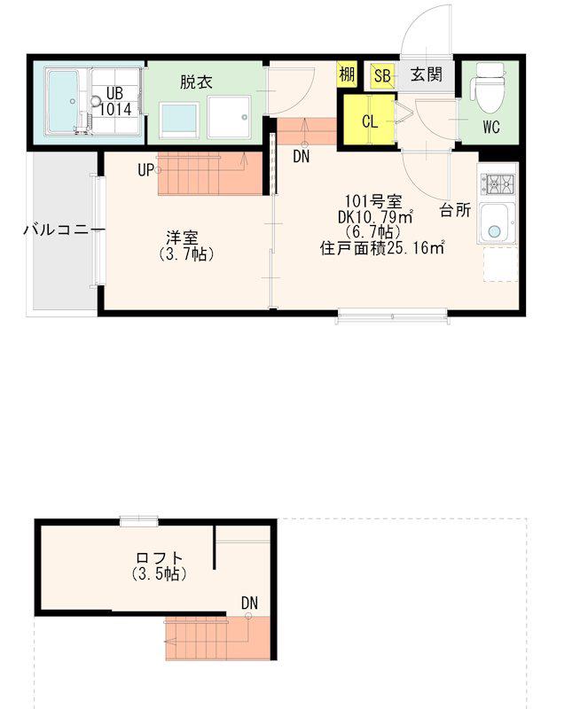 アルカンジュ吉塚本町(1DK/1階)の間取り写真