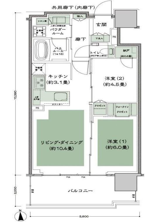グランドシティタワー月島(2LDK/32階)の間取り写真