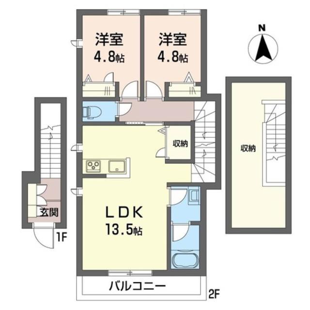 シャトルブランシュ砧(2LDK/2階)の間取り写真