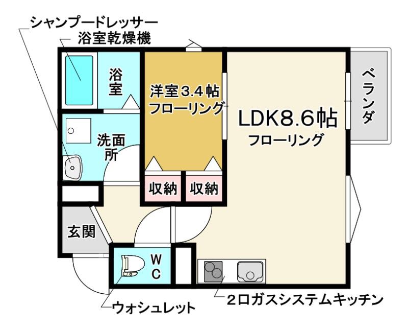 LA-CREA池田リーフィア(1LDK/2階)の間取り写真